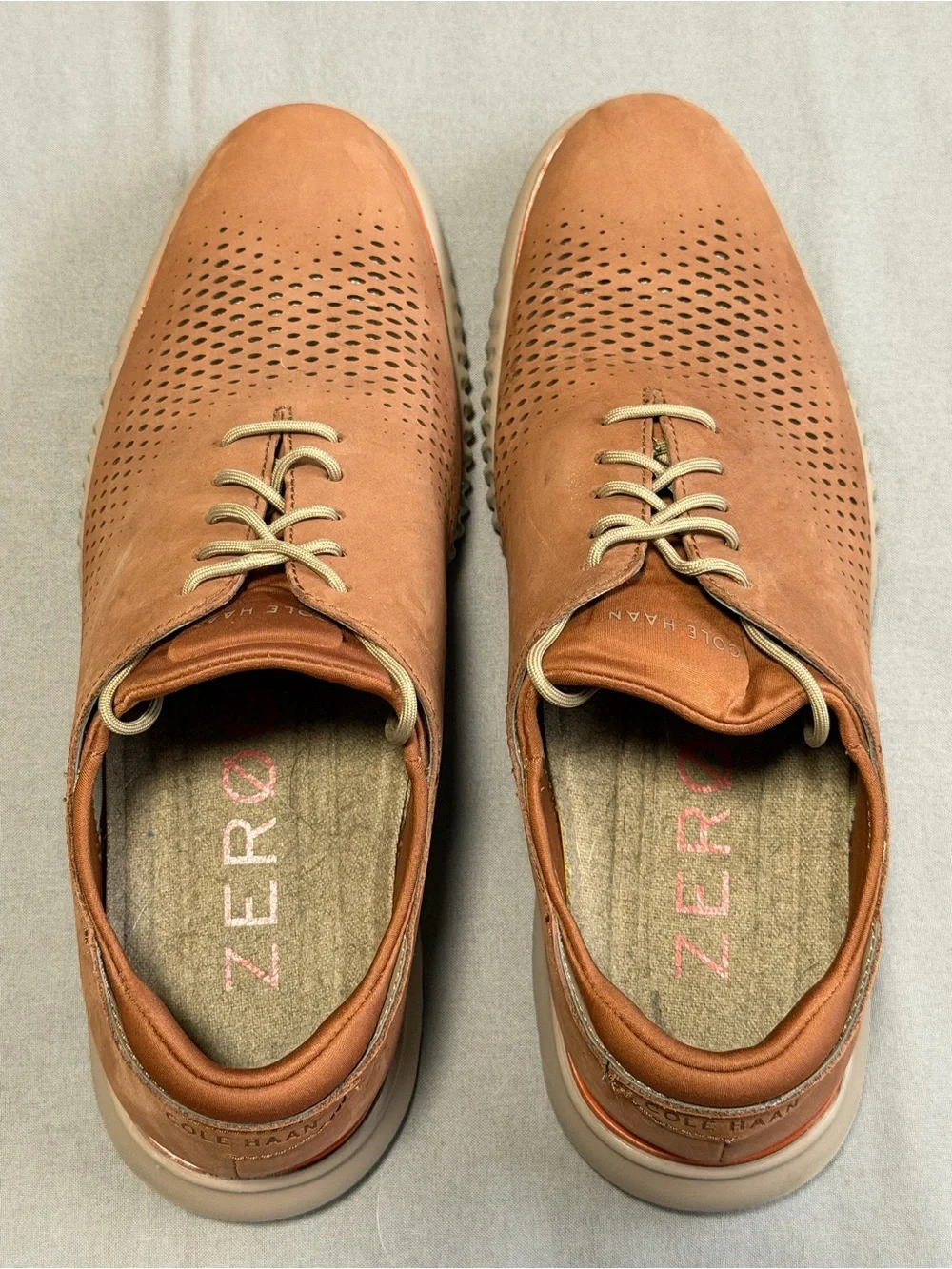 Cole Haan 2.Zerogrand Laser Wingtip Oxford Shoes Brown Nubuck Leather Mens 9.5